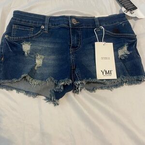 YMI Women's Frayed Hem Jean Shorts - Dark Blue